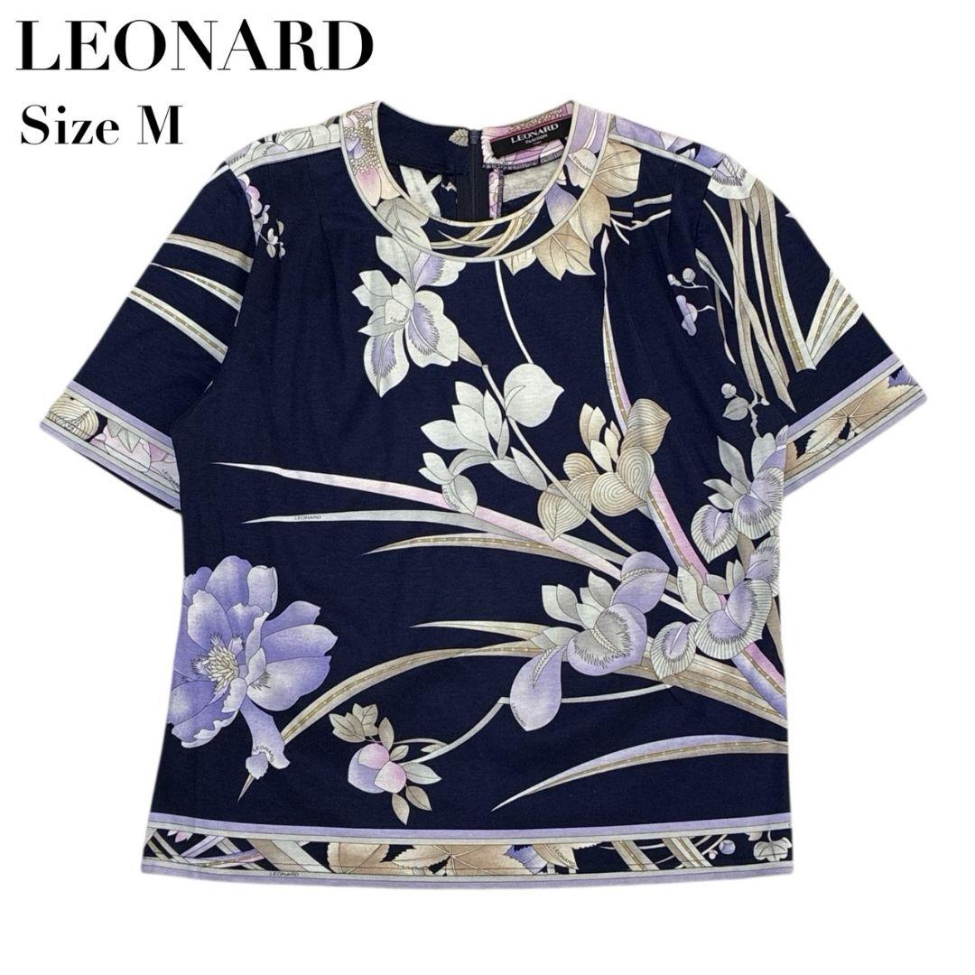 LEONARD レオナール カットソー トップス 花柄 紺 M 日本製