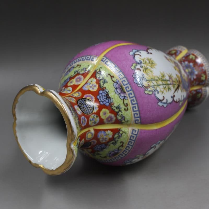 清雍正蒔金琺瑯彩花鳥花口瓶 景徳鎮 陶磁器 装飾品 現代工芸品 美術品 置物