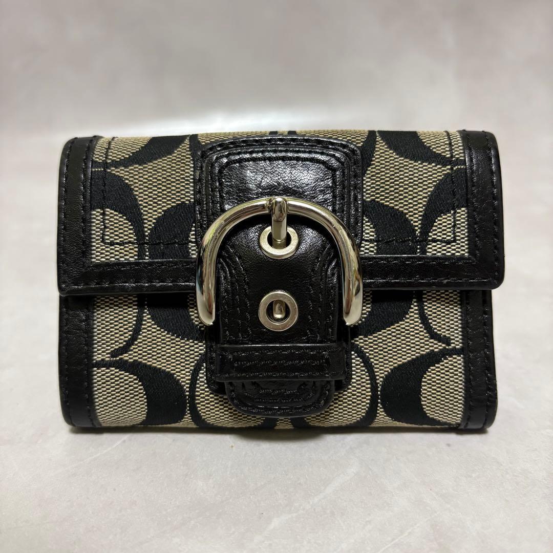極美品　coach コーチ　三つ折り財布　シグネチャー　ソーホー　ブラック