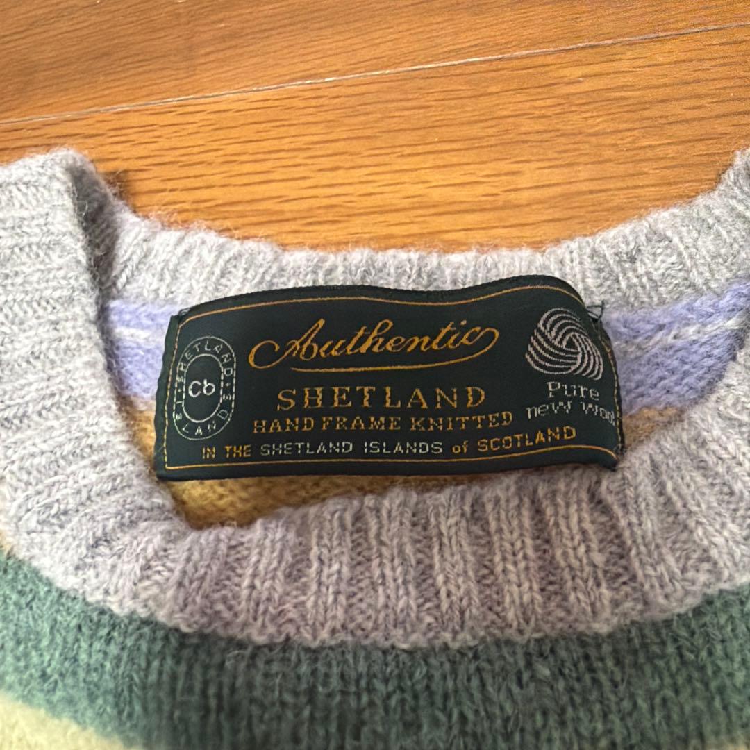 Shetland Wool マルチカラーストライプセーター