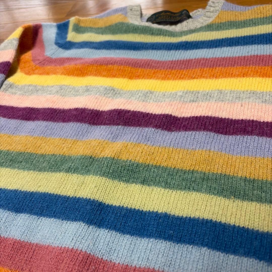 Shetland Wool マルチカラーストライプセーター