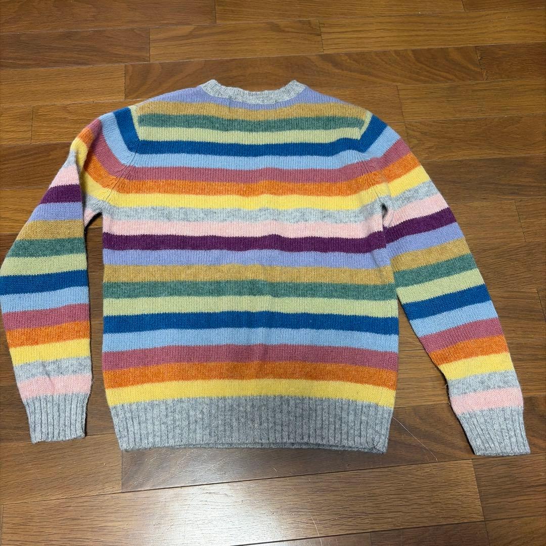 Shetland Wool マルチカラーストライプセーター