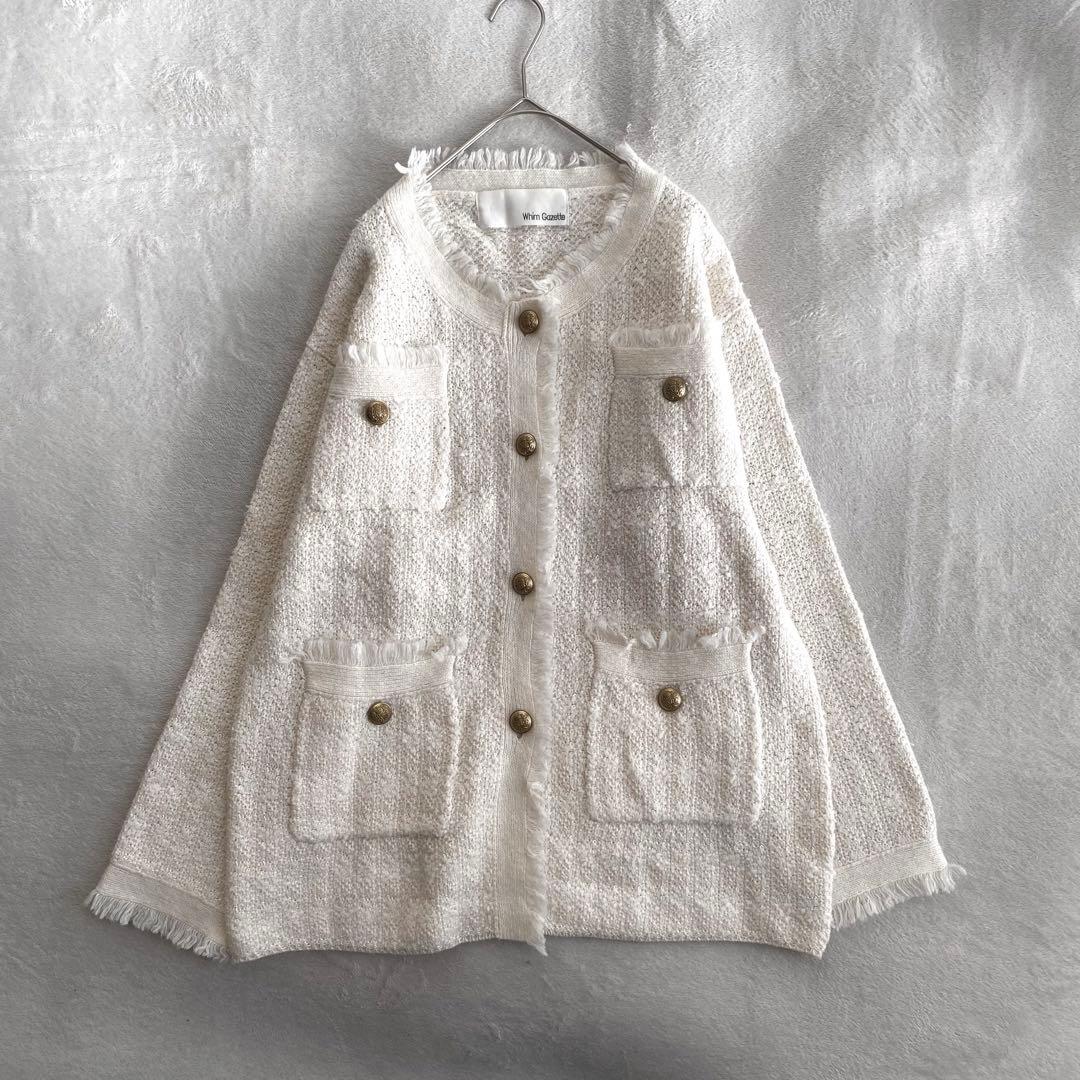 【美品✨】Whim Gazette ツイードニットジャケット　定価3.5万　金釦