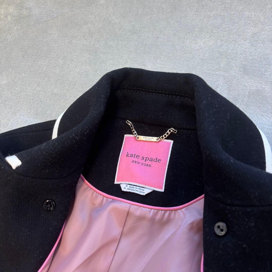 kate spade ロングコート Aライン フレア 近年モデル 黒 金ボタン