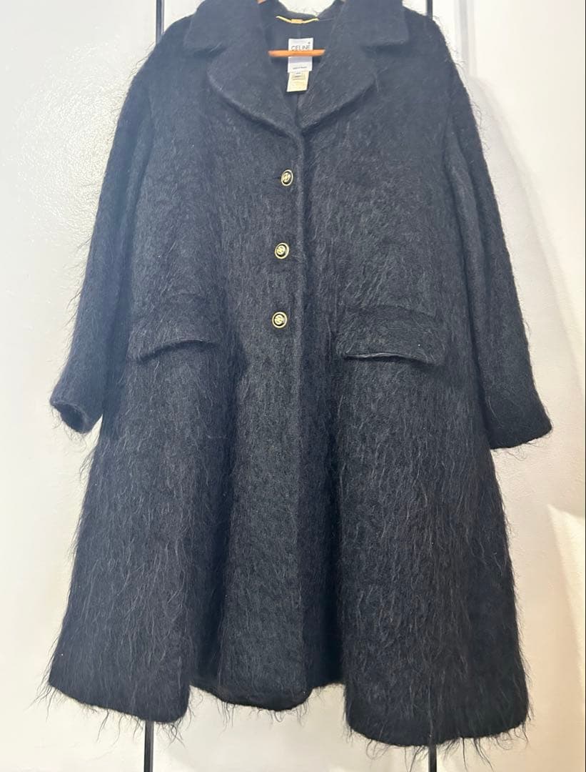 vintage CELINE PARIS モヘアロングコート 黒