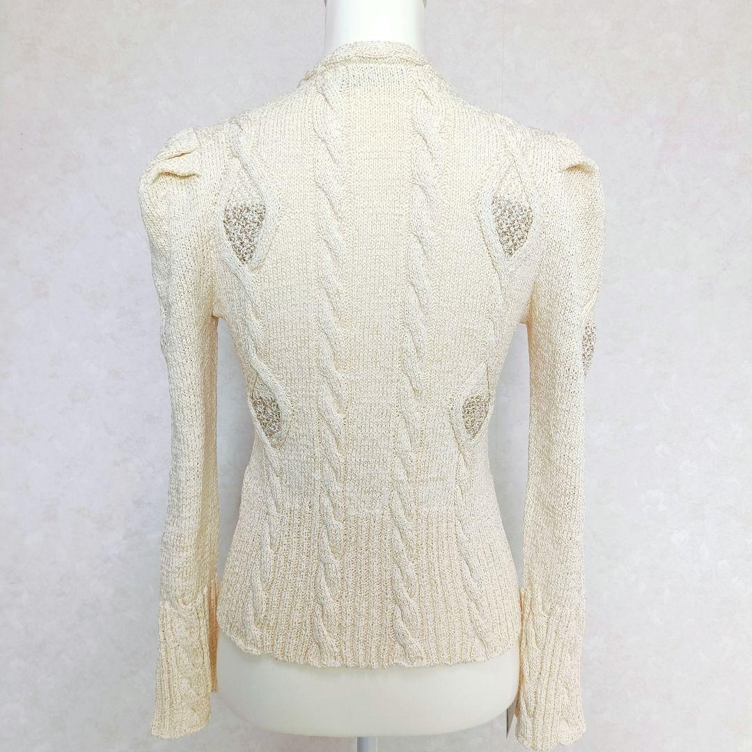 定価15万 超高級カーディガン ニット シルク使用 ケーブル編み ラメ入り