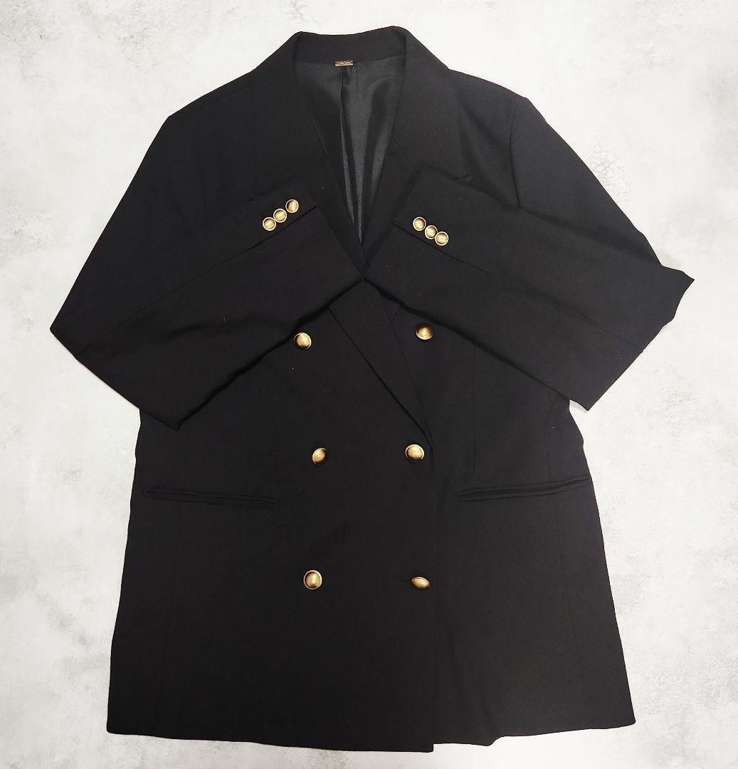 24SS MilaOwen 金釦ダブル ブレスト ロング ブレザー 紺ブレ