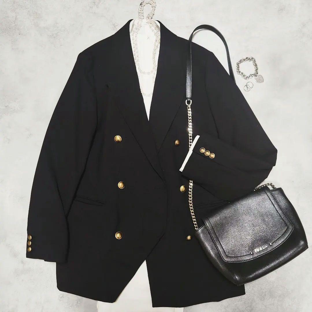 24SS MilaOwen 金釦ダブル ブレスト ロング ブレザー 紺ブレ