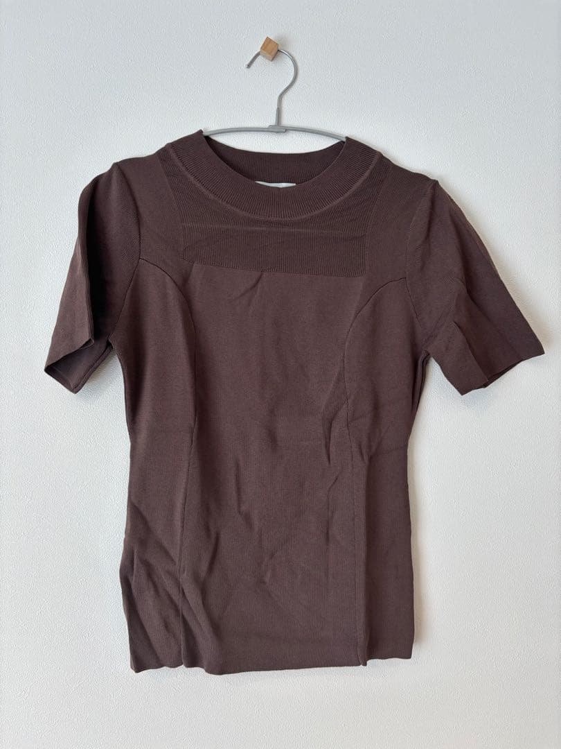 overE シアーサマーパネルニット 半袖Tシャツ ブラウン