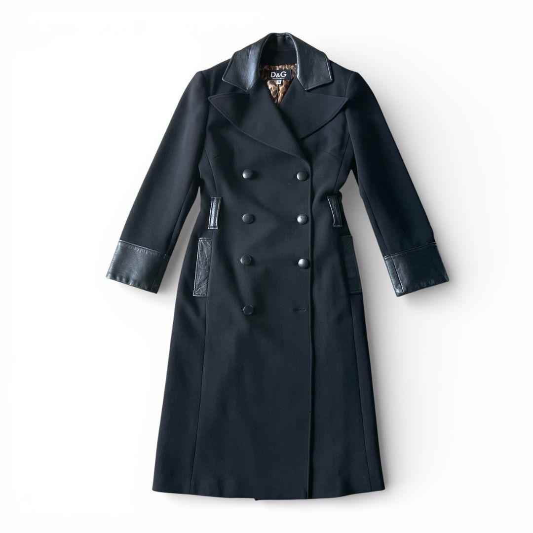 DOLCE&GABBANA ロングコート ブラック レオパード