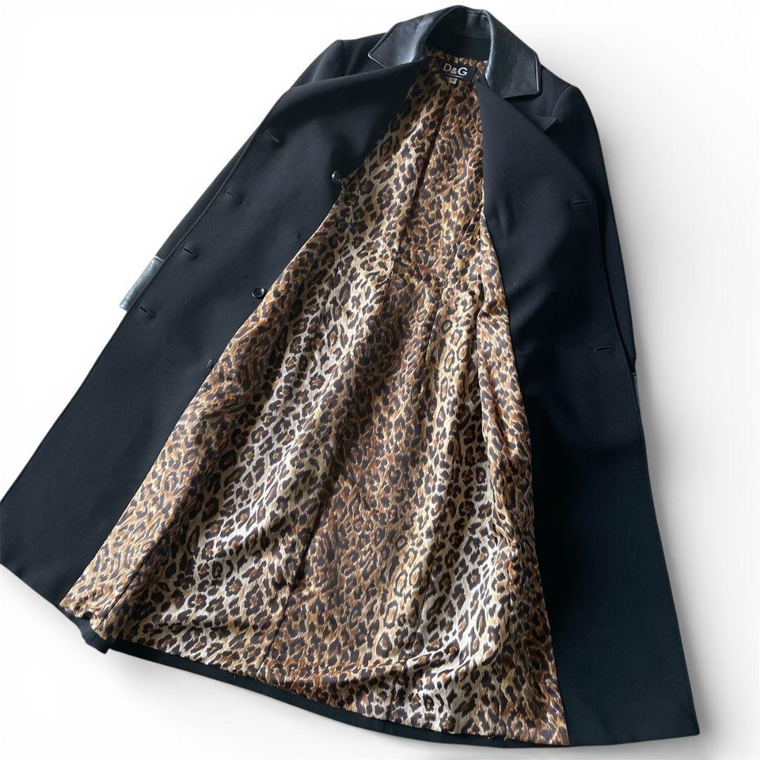 DOLCE&GABBANA ロングコート ブラック レオパード
