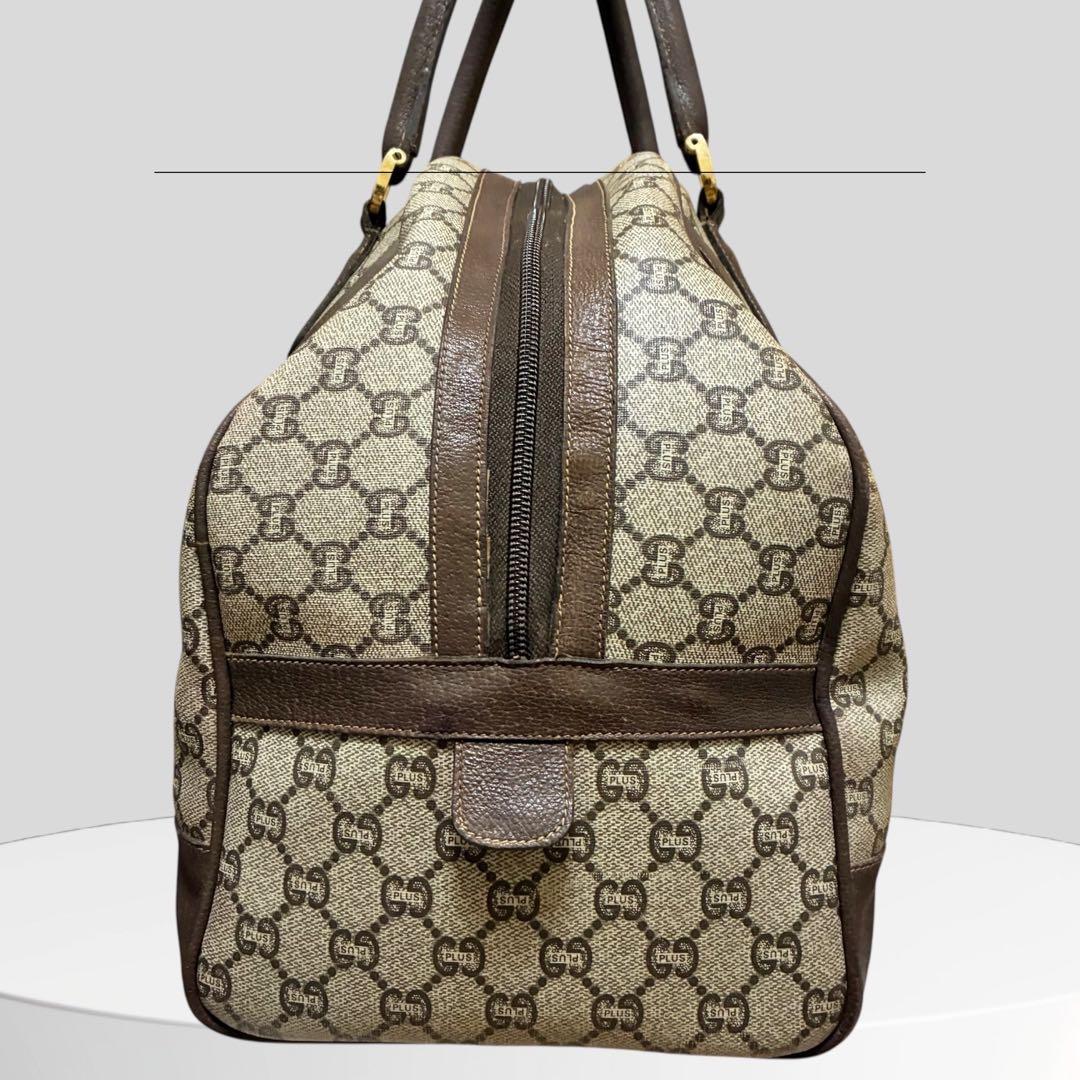 美品【GUCCI】ボストンバッグGGプラス オールドグッチ 南京錠 PVCレザー