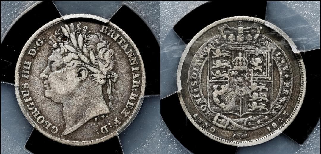 PCGS-VFグレード　ダメージ　イギリス　ジョージ4世　1825　６ペンス