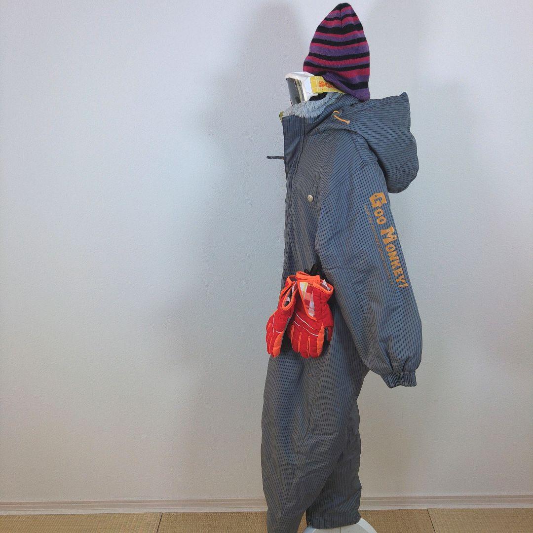 スキーウェア　キッズ　子供　120cm　男の子　グレー　つなぎ　ゴーグル　手袋