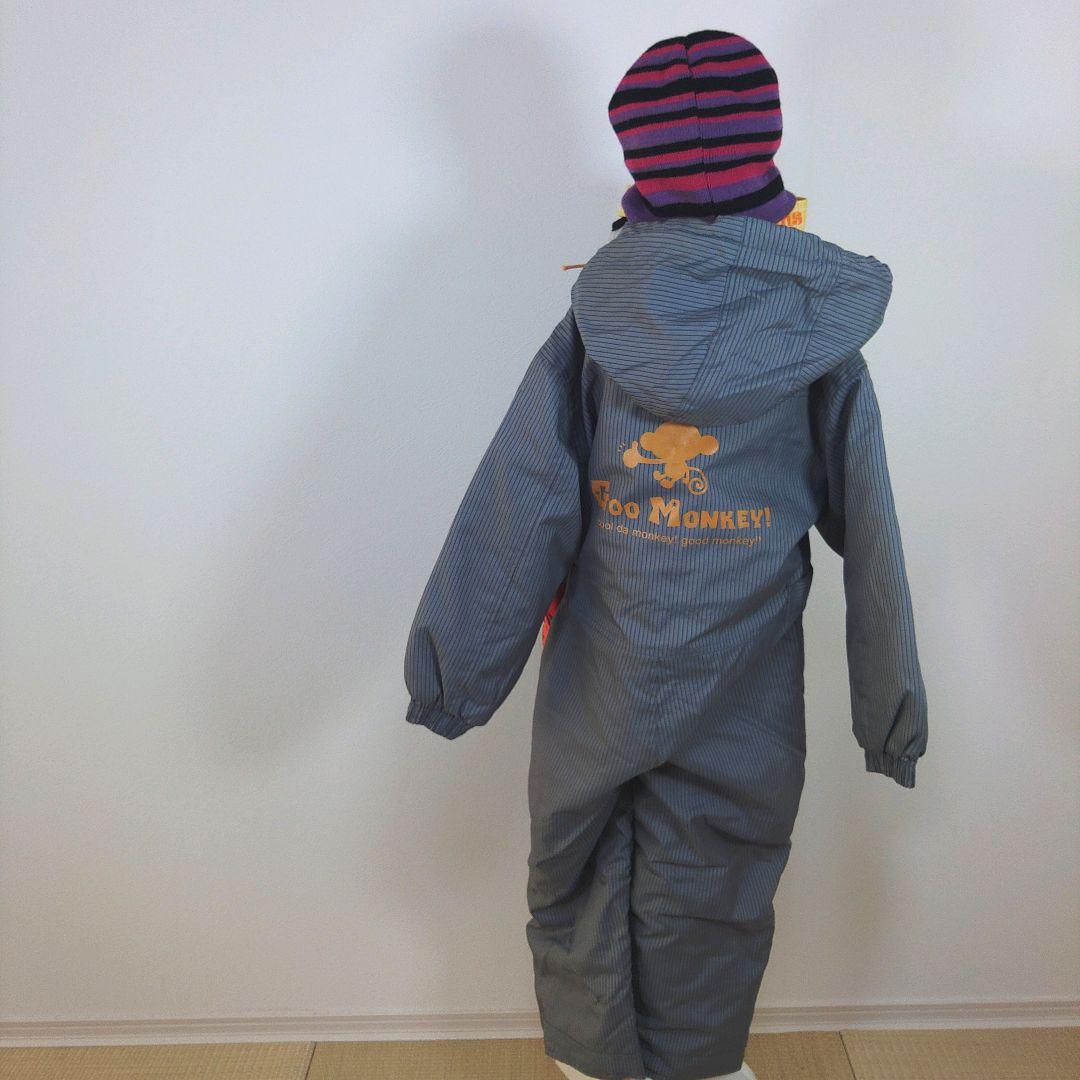 スキーウェア　キッズ　子供　120cm　男の子　グレー　つなぎ　ゴーグル　手袋