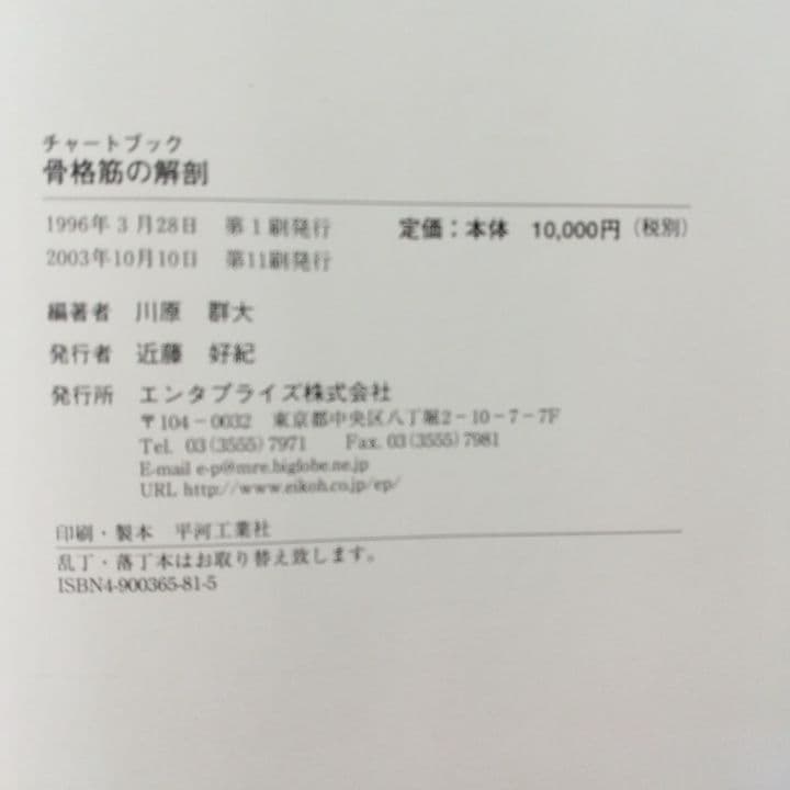 【良品・絶版】チャートブック／ 骨格筋の解剖 ／医学博士 川原群大 編著