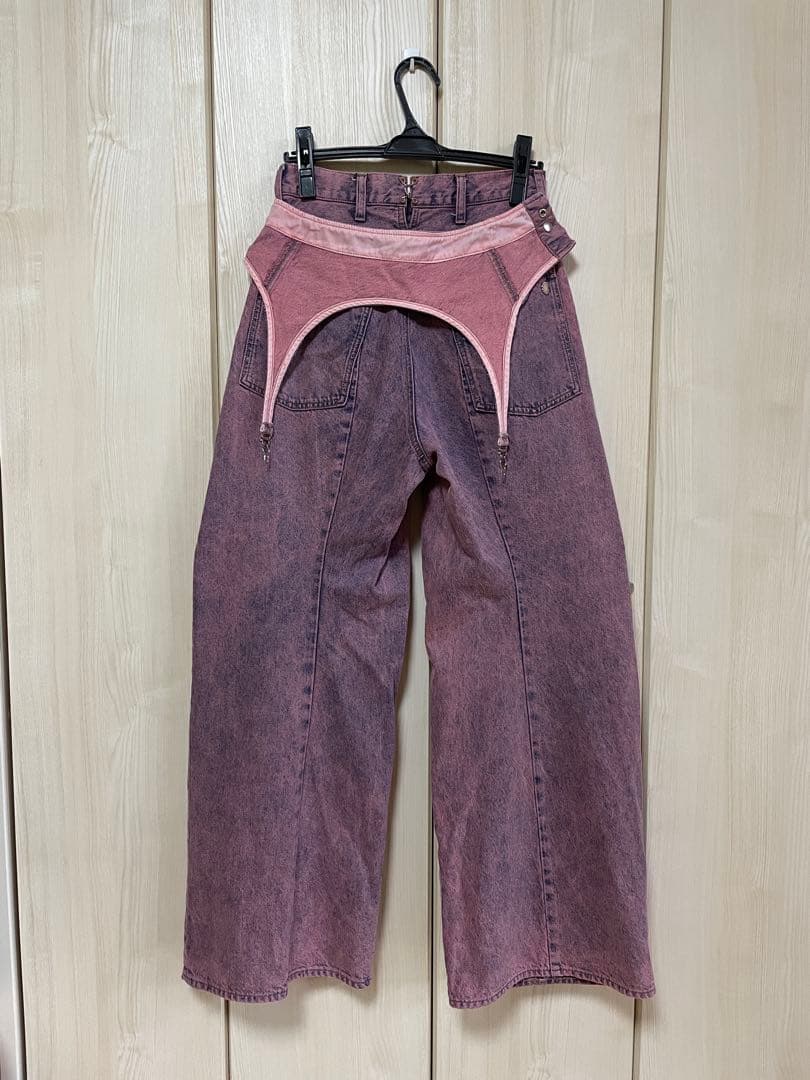 チカキサダ/2025aw ガーターエプロン付きデニムパンツ