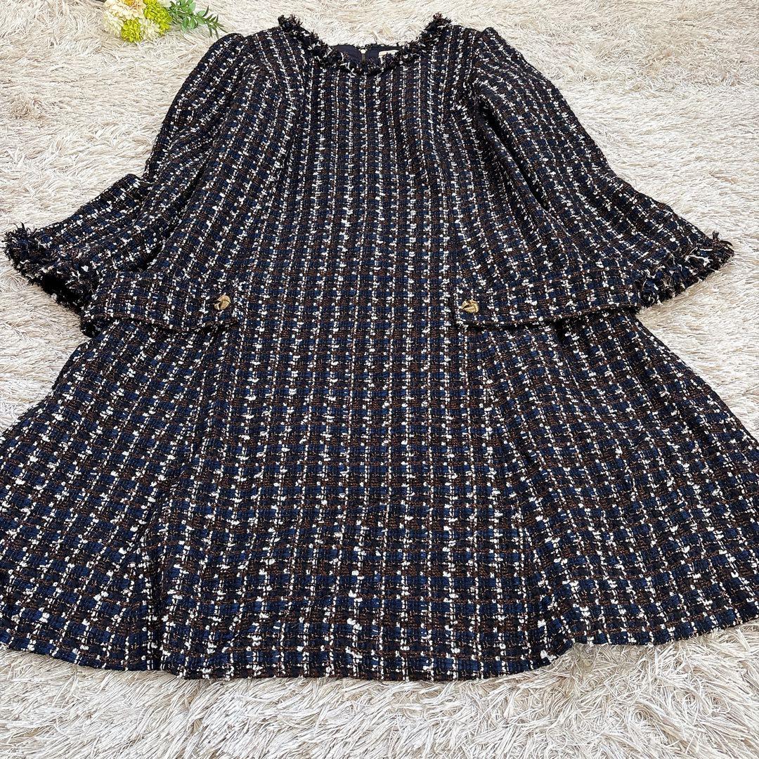 極美品✨Rose Tiara バンビーナツイードワンピース ネイビー 42