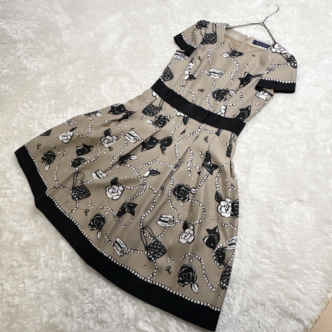 ✨M'S GRACY✨ ワンピース 40 花柄 リボン フレア 半袖 上品