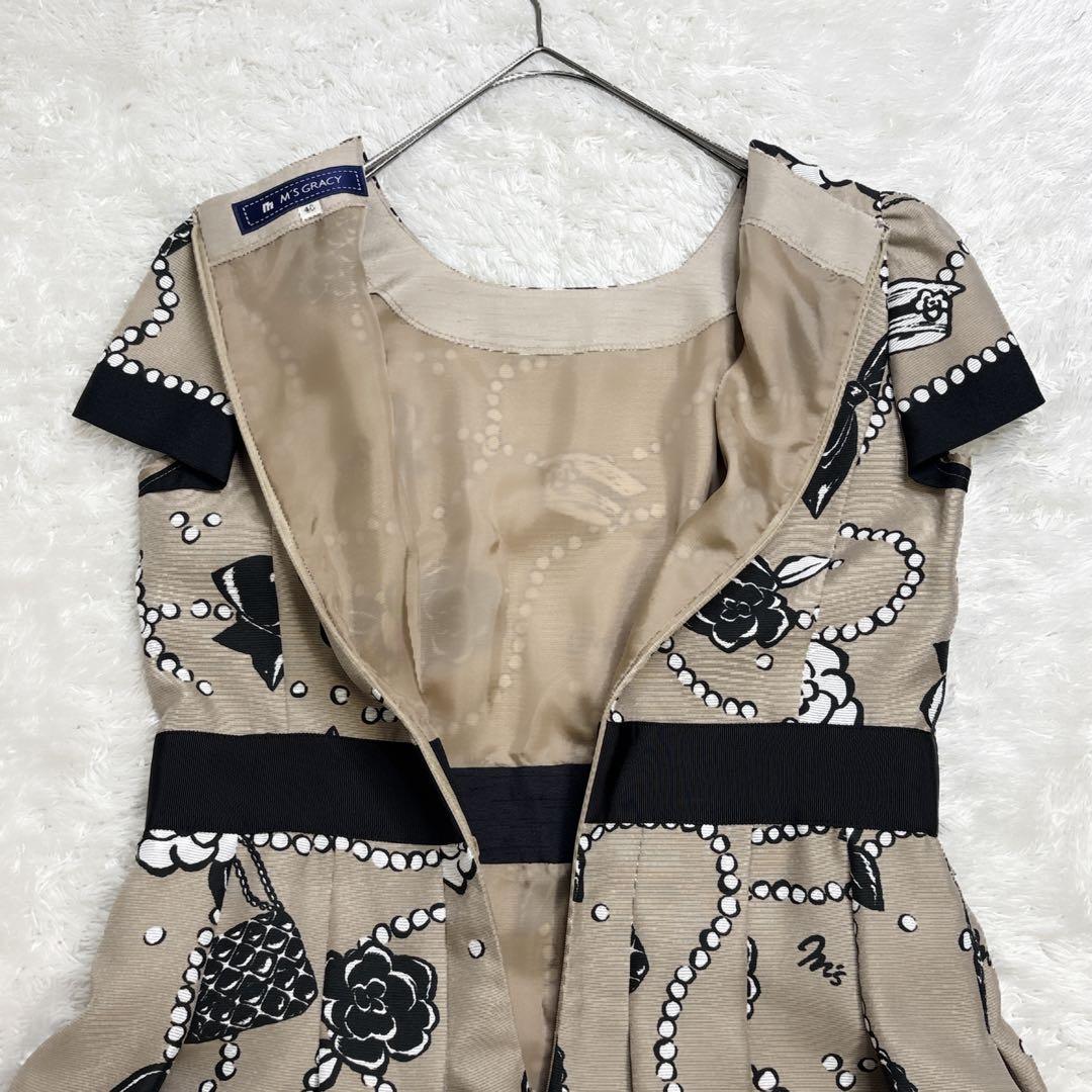 ✨M'S GRACY✨ ワンピース 40 花柄 リボン フレア 半袖 上品