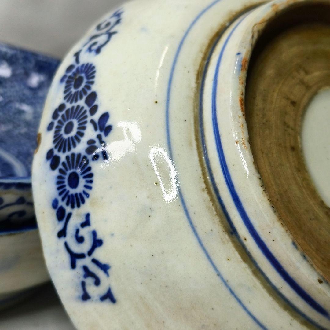 古伊万里 染付 微塵唐草 唐草文 なます皿 膾皿 江戸期 旧家蔵出し５客 古美術