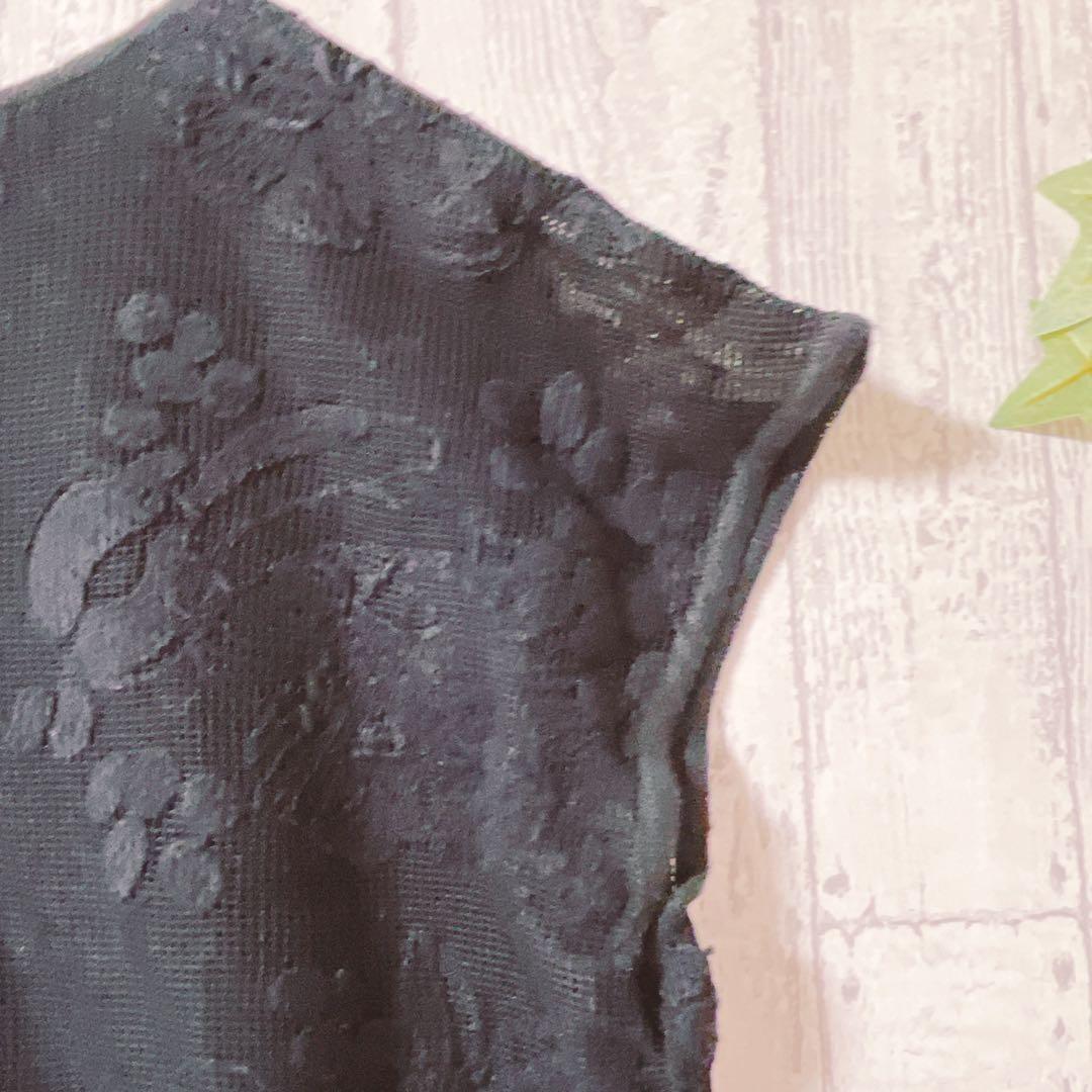 美品✨BEARDSLEY 刺繍レース Tシャツ切替トップス F 黒 体型カバー