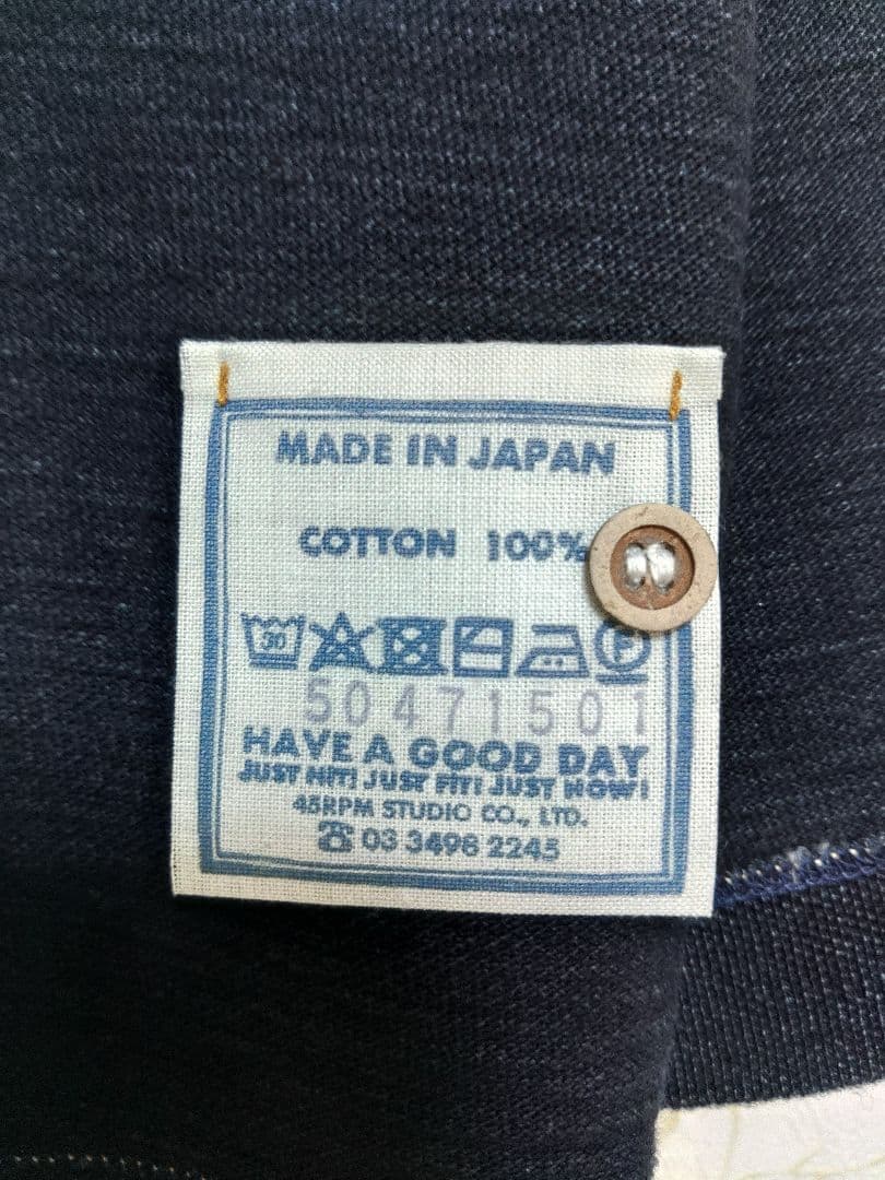45R タグ付きＭポロシャツ インディゴカノコ シーホース刺繍 長袖