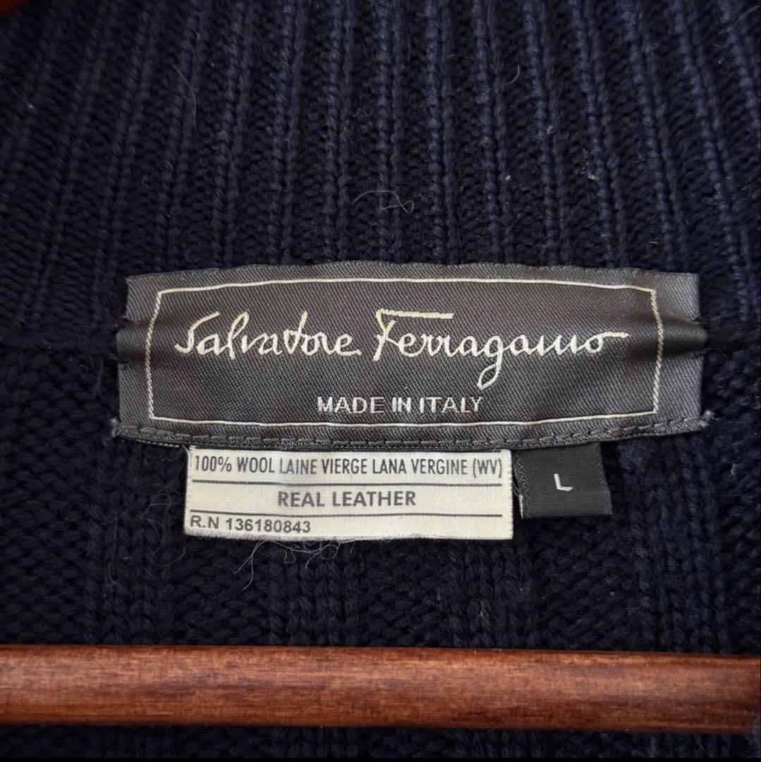 買*舗様 【イタリア製】Ferragamo ウール×レザー ニットブルゾン