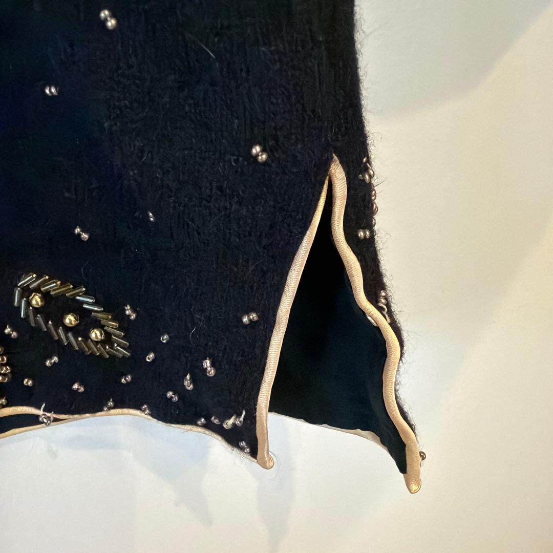 60s 70s香港製　ヴィンテージ ニットカーディガン ビーズ刺繍 チャイナ