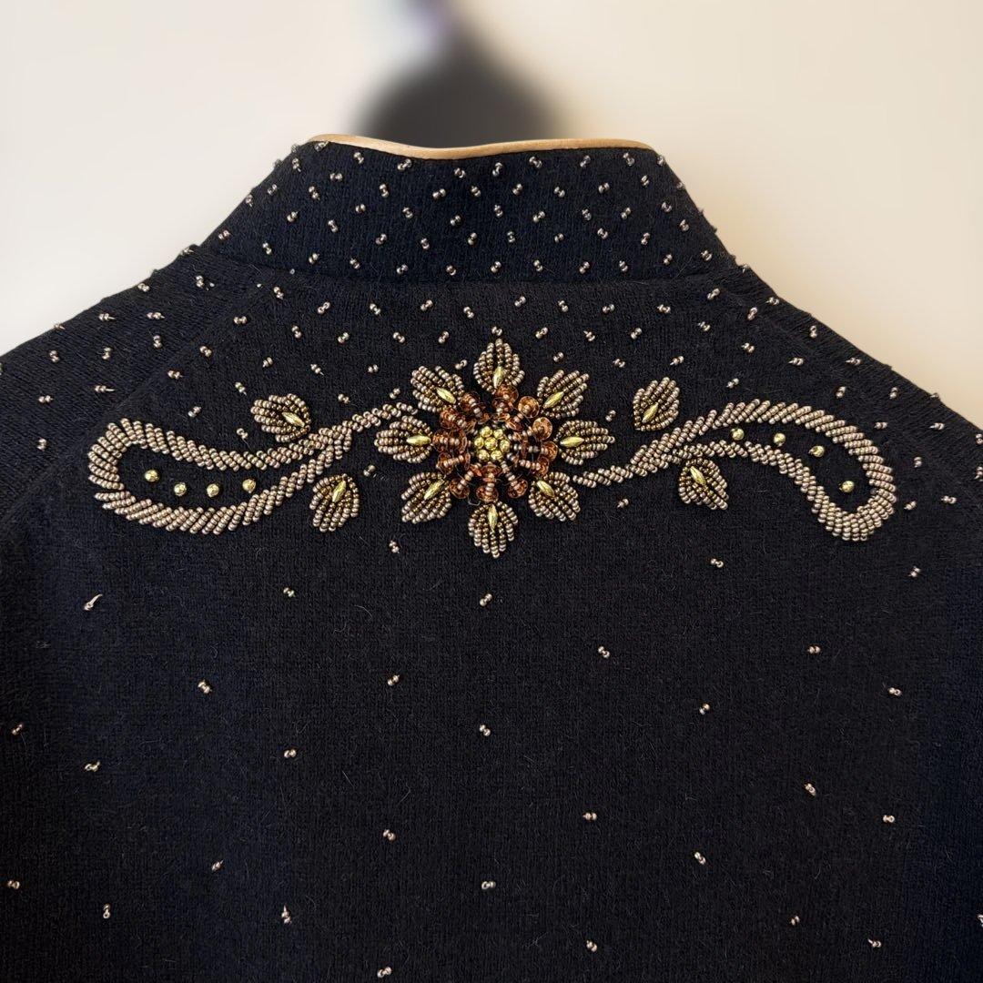60s 70s香港製　ヴィンテージ ニットカーディガン ビーズ刺繍 チャイナ
