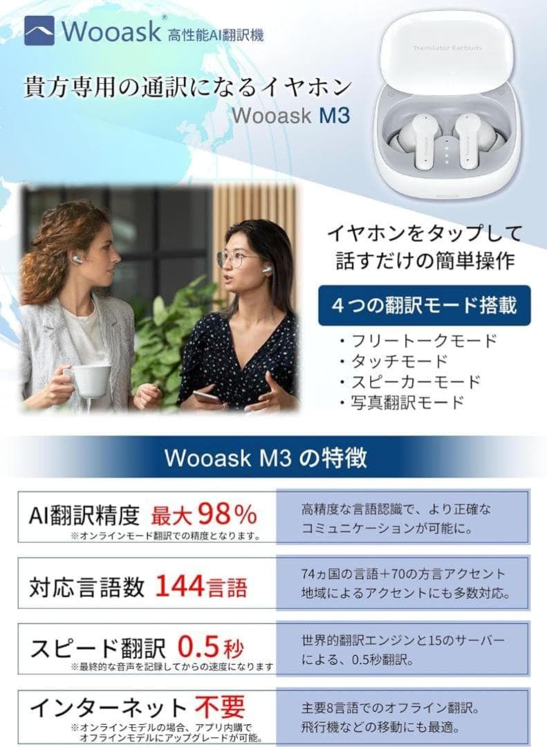 【美品】 Wooask M3 PLUS　イヤホン翻訳機