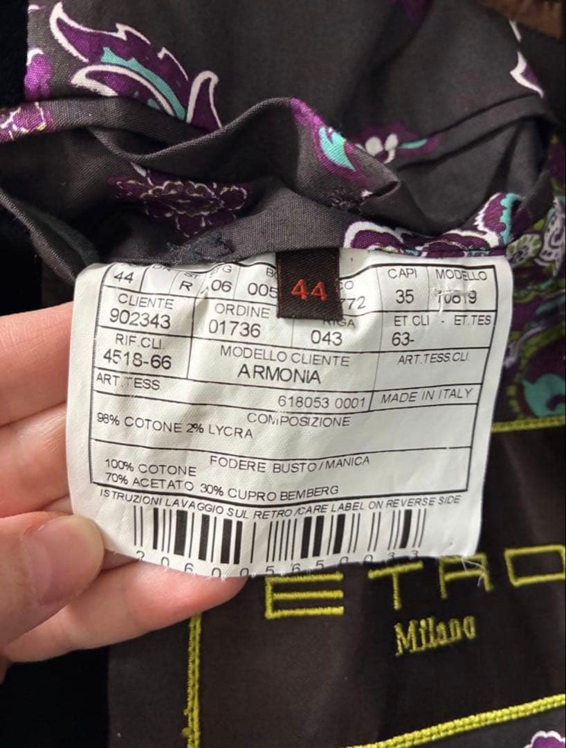 美品‼️ ETRO エトロ　ブラックベロアジャケット