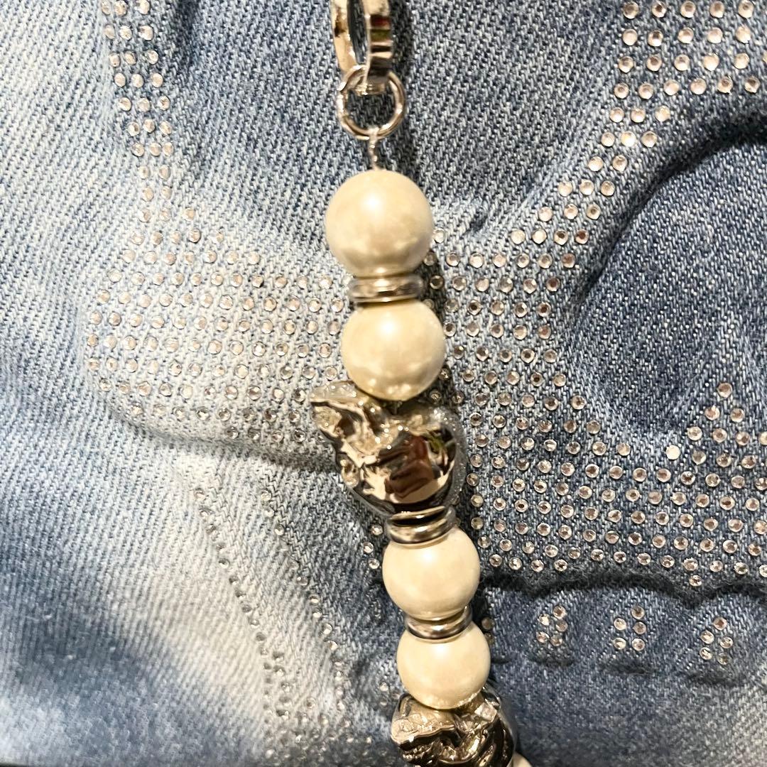 希少 ✨美品 ✨フィリッププレイン　デニム スカル ボストンバッグ ビジュー