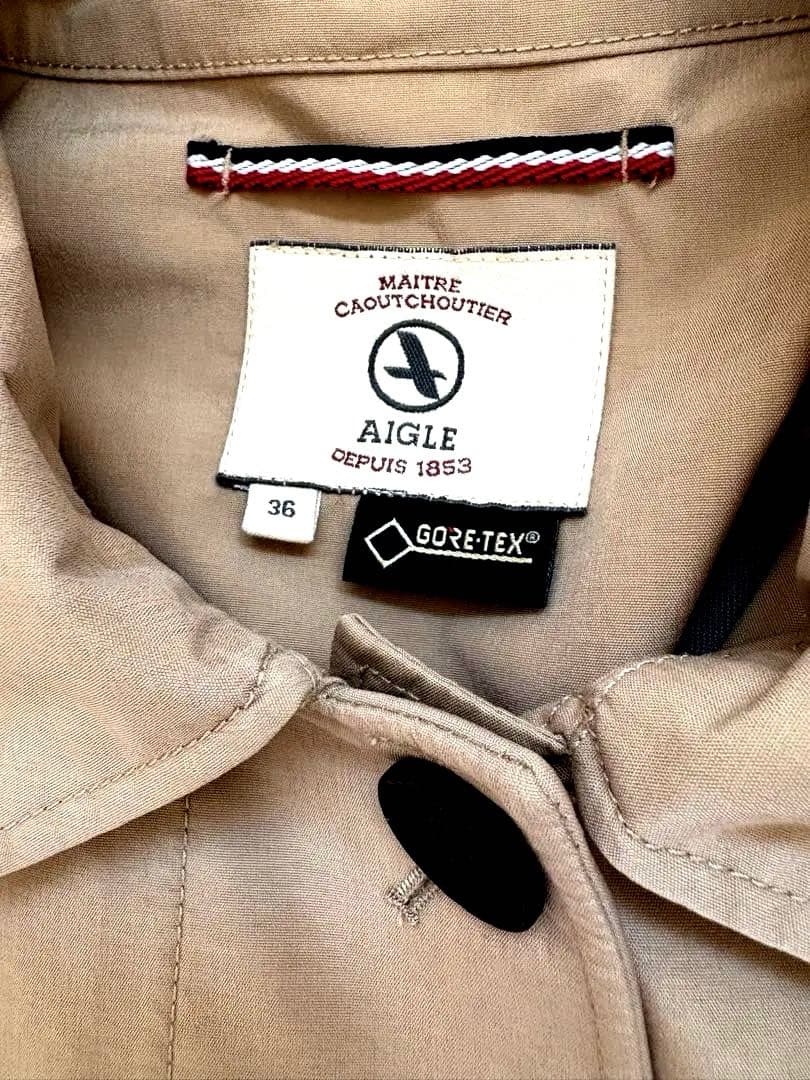 美品★AIGLE★GORE-TEX 透湿防水・防風ベルトフード付コート36サイズ