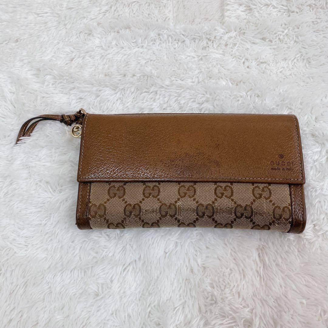 GUCCI グッチ GGキャンバス 二つ折り長財布 ブラウン 茶　レザー