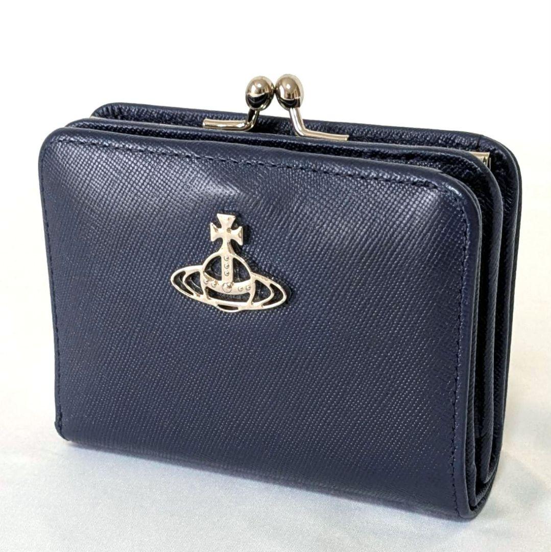 VIVIENNE WESTWOOD がま口 折財布 オーブ ネイビー レザー