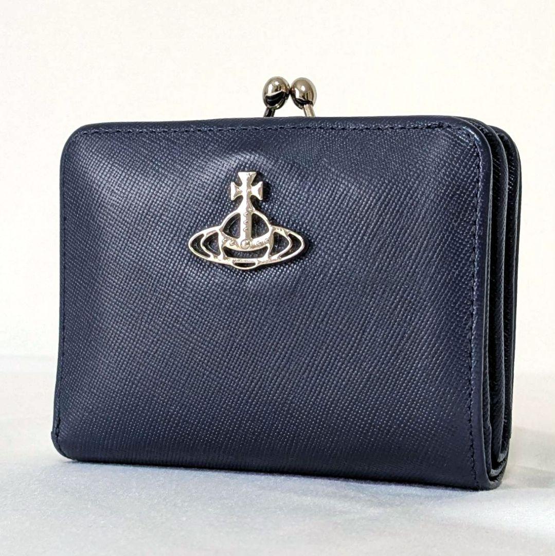 VIVIENNE WESTWOOD がま口 折財布 オーブ ネイビー レザー