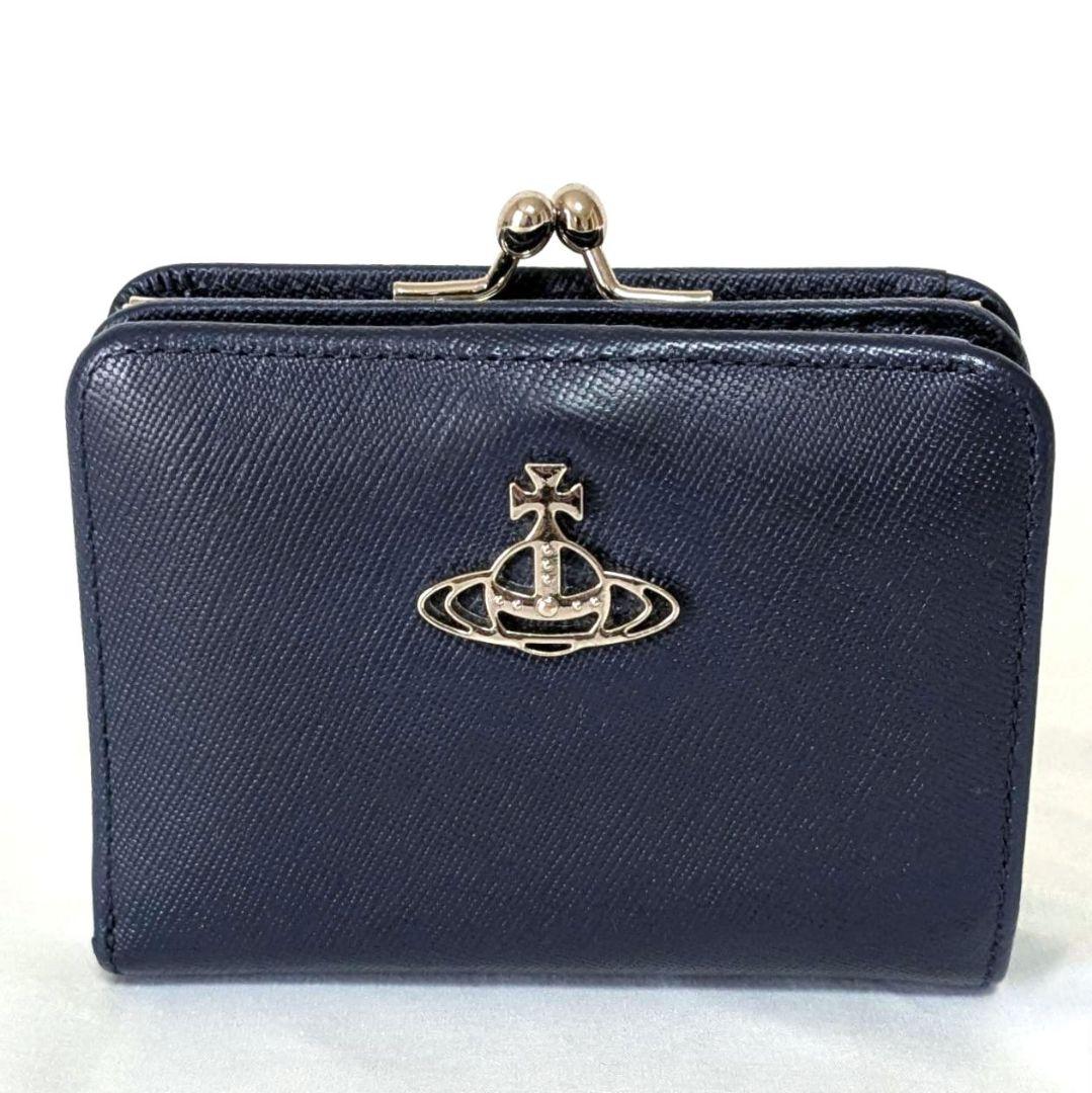 VIVIENNE WESTWOOD がま口 折財布 オーブ ネイビー レザー