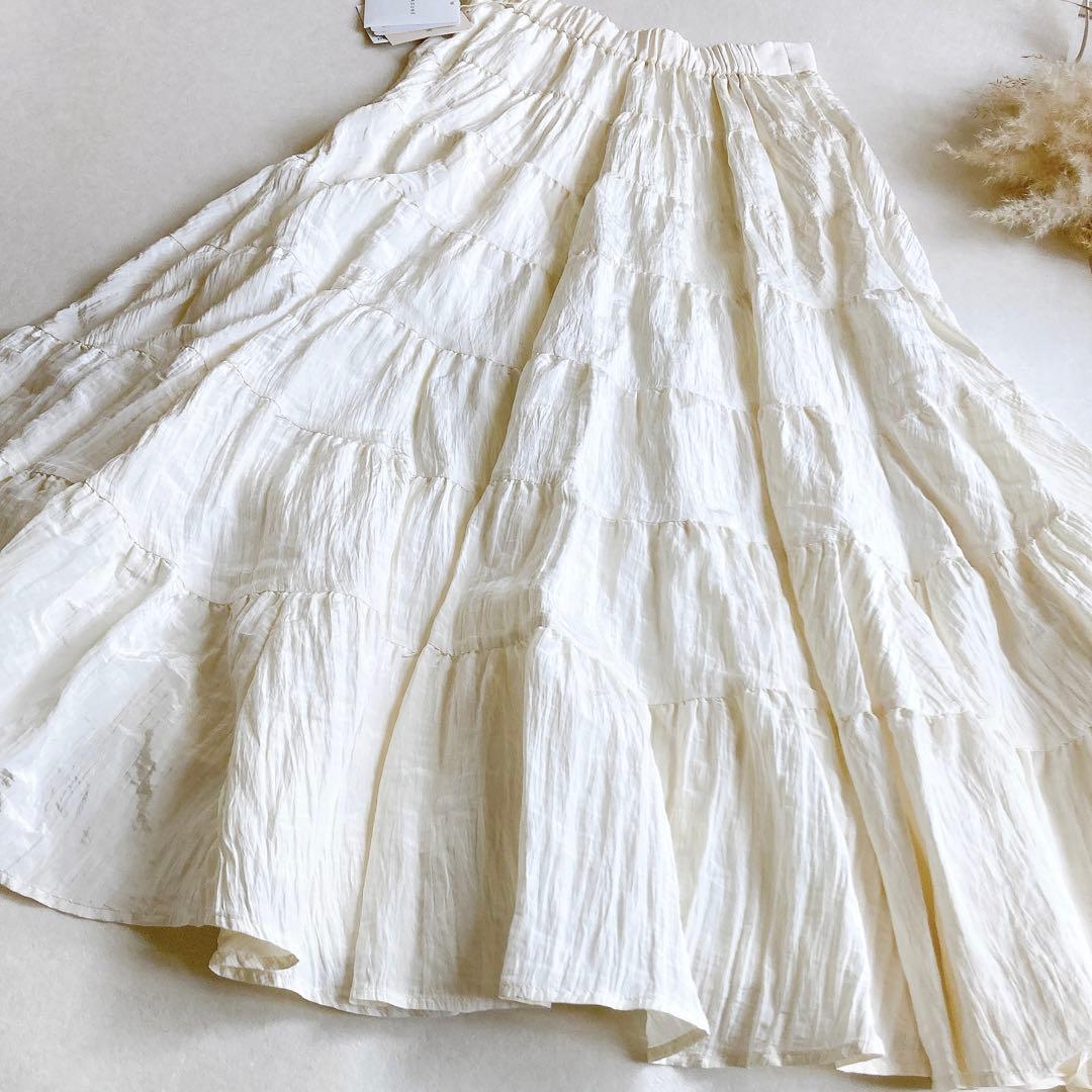 【未使用】カデュネ 定価3万 ティアード フレアスカート オフホワイト36