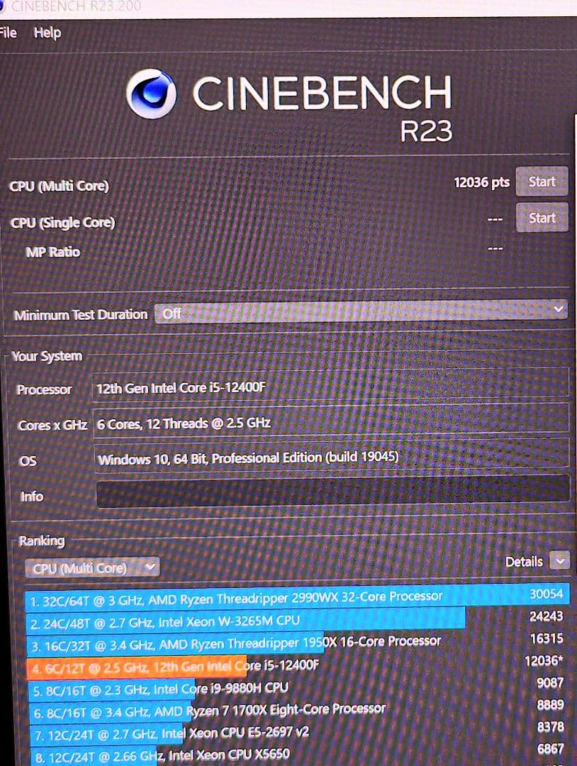Intel Core i5-12400F CPU 動作確認済み