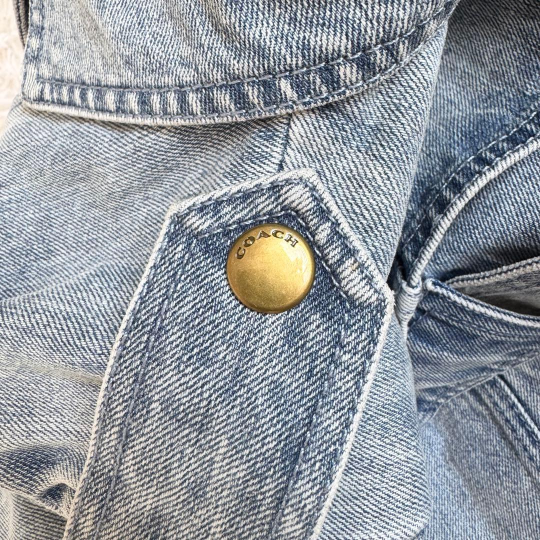 希少　美品　コート　デニム　トレンチコート　金ボタン　ターンロック　S　フラワー