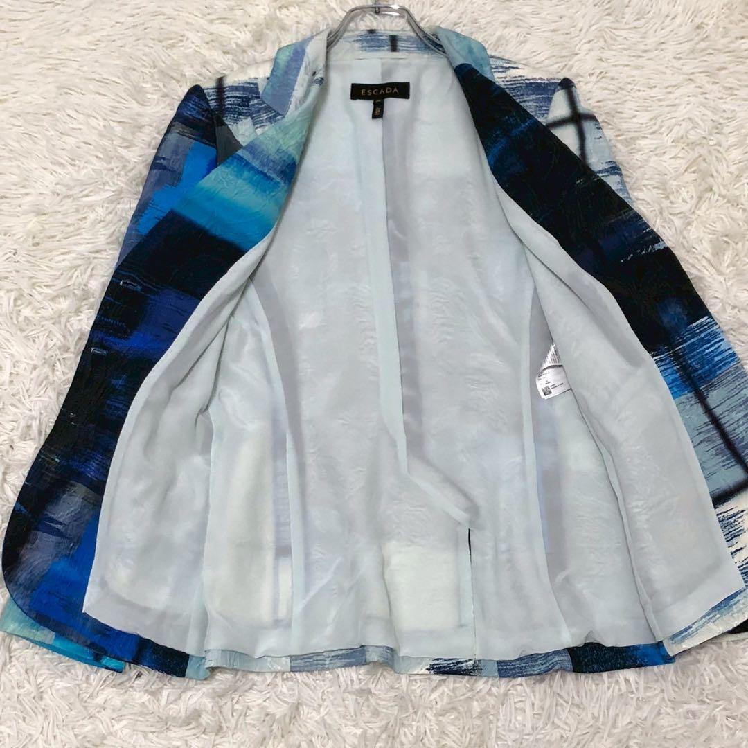 美品◎ESCADA テーラードジャケット 36サイズ 青 ブルー シルク混