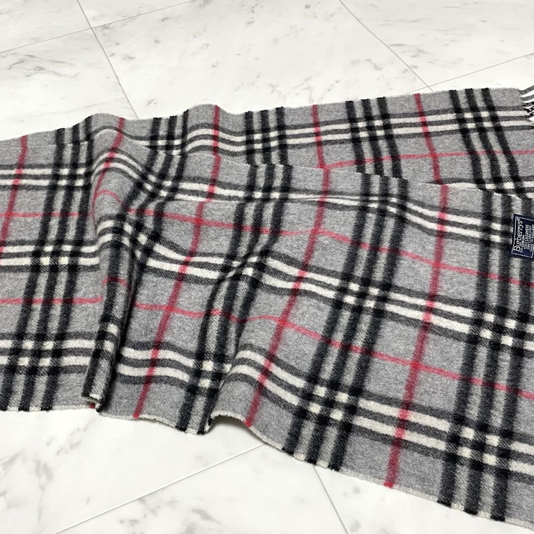 美品⭐️BURBERRYLONDON カシミヤマフラー グレーノバチェック 英国製