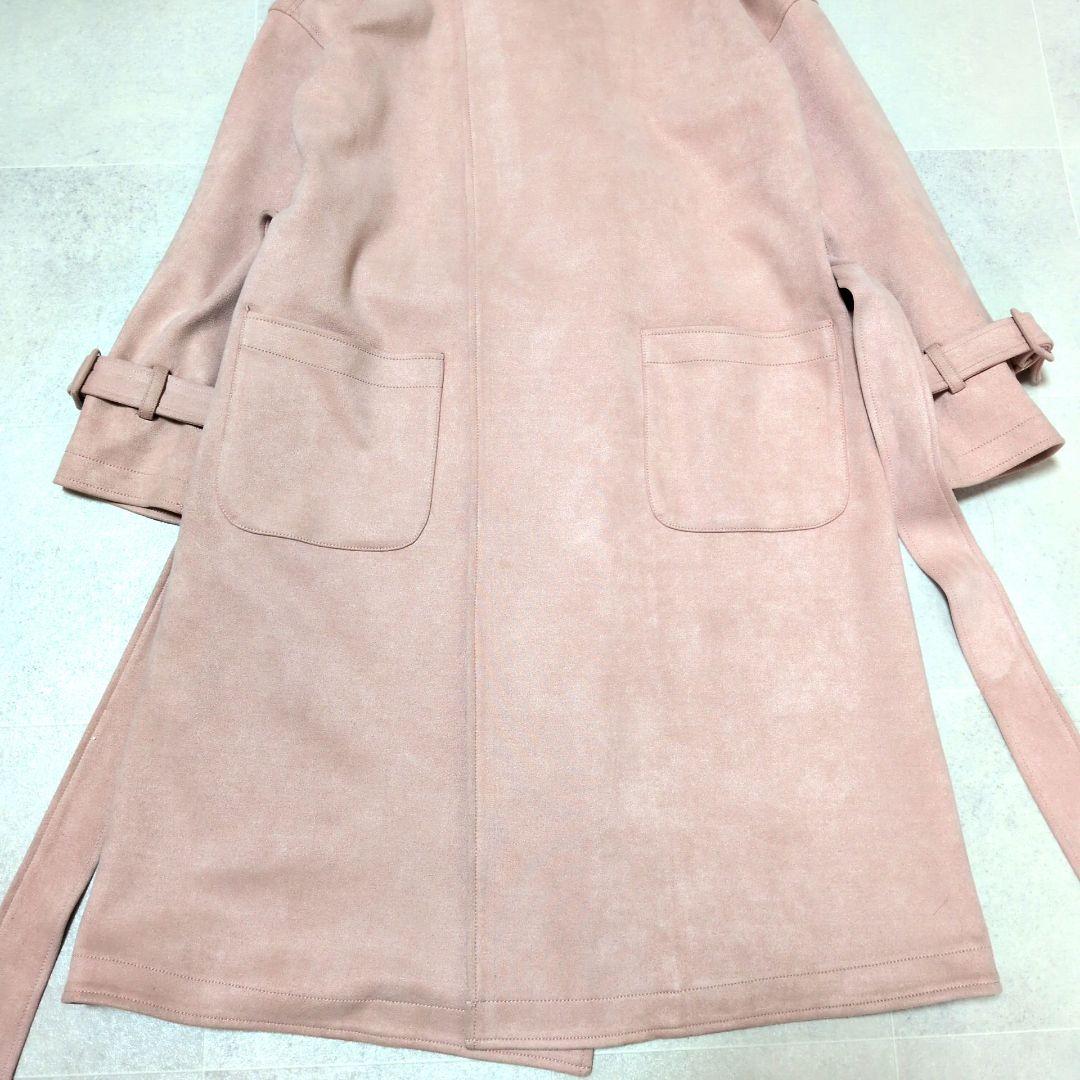 【極美品】銀座マギー ノーカラーコート ベルト付 ピンクベージュ 春コート