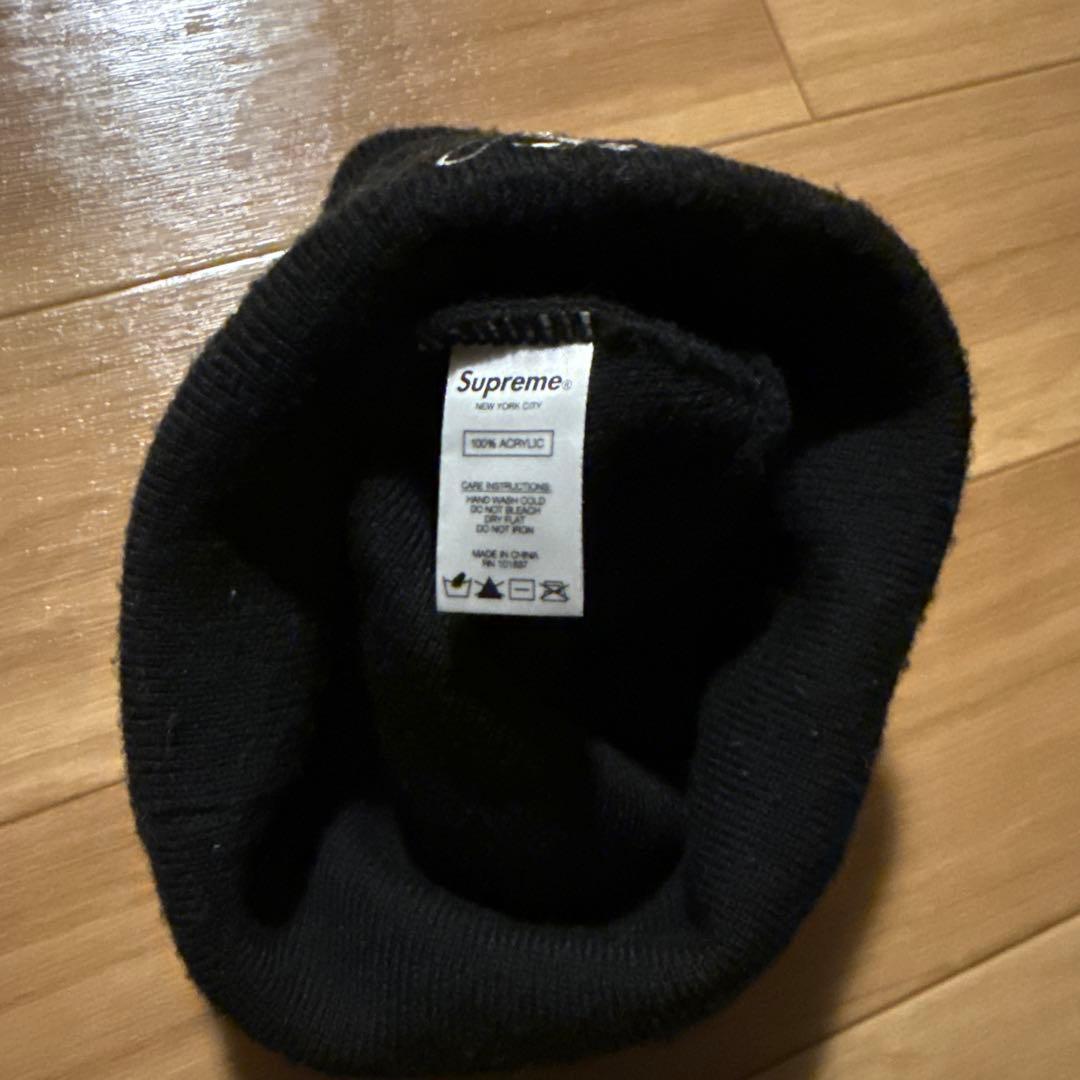 supreme 英字　ラインストーン　ニット帽　ビーニー　ブラック