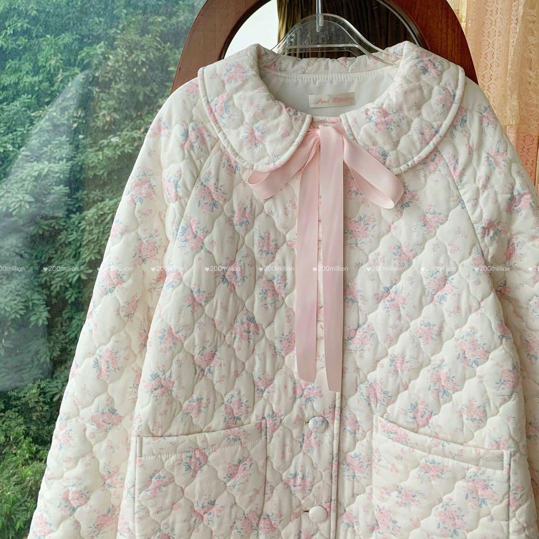 未使用　ヴィンテージ　ピンク　花柄　ホワイト　コート　アウター　vintage