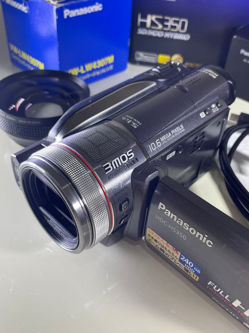 【取置き済】HDC-HS350 SD/HDDワイコンレンズ&大容量バッテリー付き