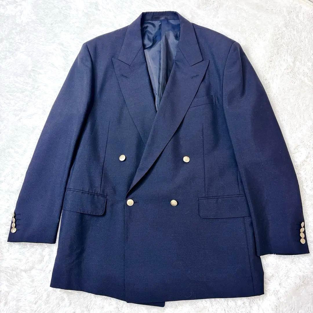 希少 Burberrys 紺ブレ ダブル 刻印 金ボタン モヘヤ混 BB7 3L