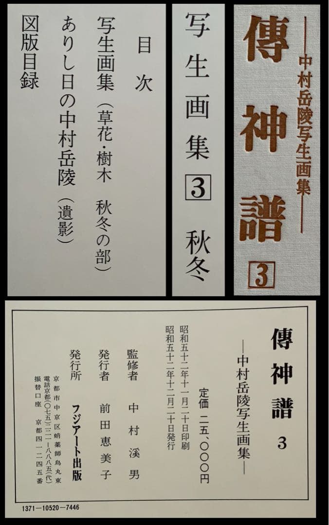 『傳神譜』中村岳陵　写生画集 4冊揃281点　四季の植物　風景　古美術　大型本