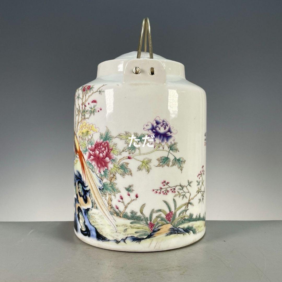 中国茶器 粉彩富貴吉祥図提梁壺 茶壺 煎茶器 工芸品 置物